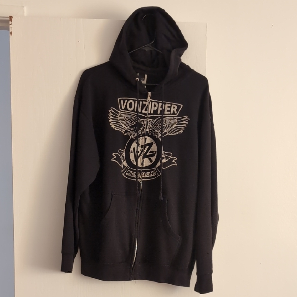 Von Zipper Black Zip-Up Hoodie - Lg